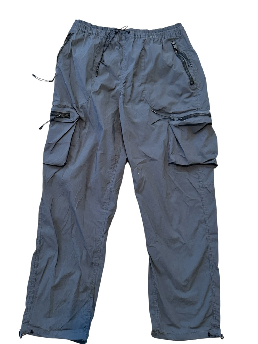 Tech Cargo Wide Leg Parachute Pants sz L Gray Unisex Gorpcore Utility Streetwear